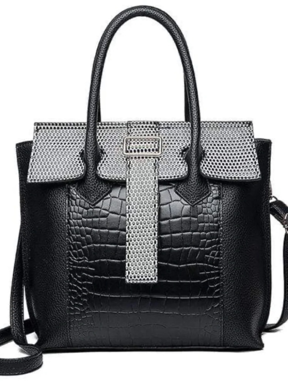 Womens Black Vegan Leather Handbag with Added Straps